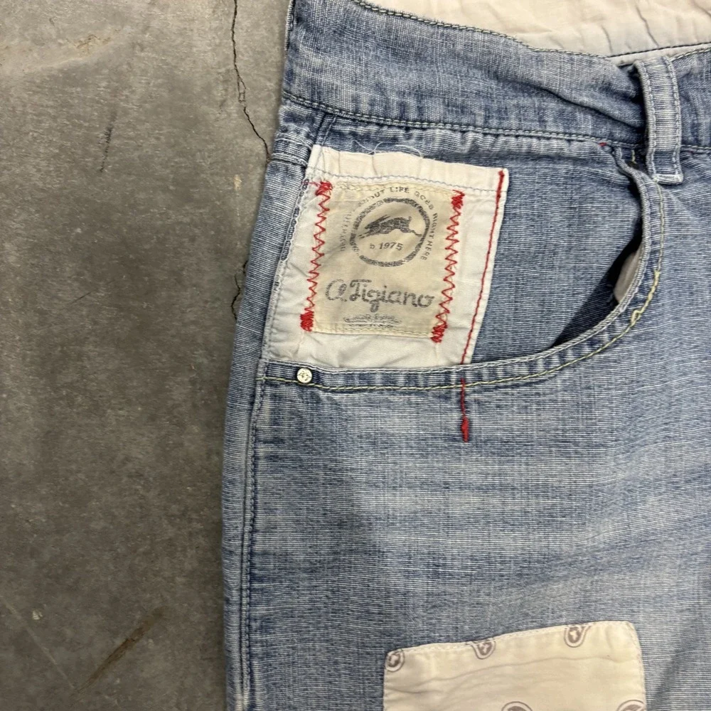 A.Tiziano Mens Patchwork Bandana Denim Jeans Blue Size 34